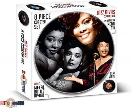 Набір підставок Retro Musique Jazz Divas - 8 Pieces Coaster Set With Real Vinyl Coasters