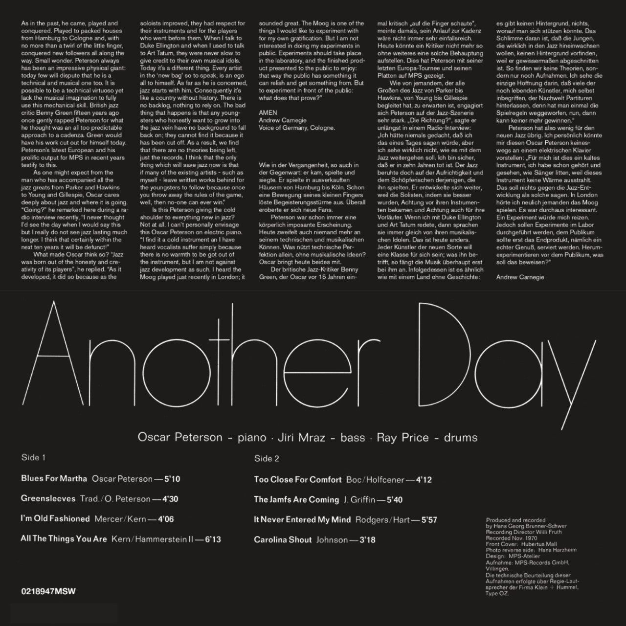 Мастер-лента Another Day - Oscar Peterson