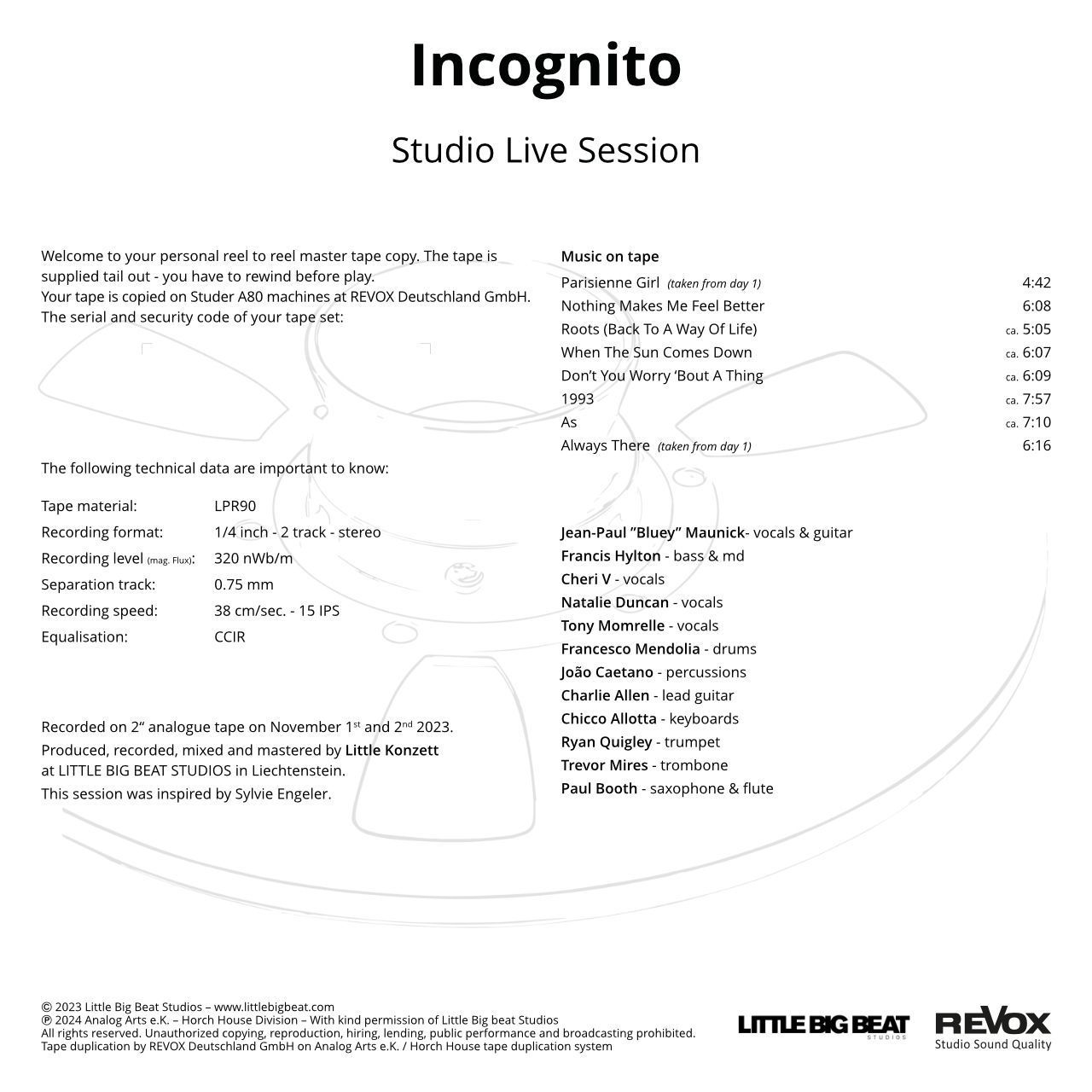 Мастер-лента Studio Live Session - Incognito