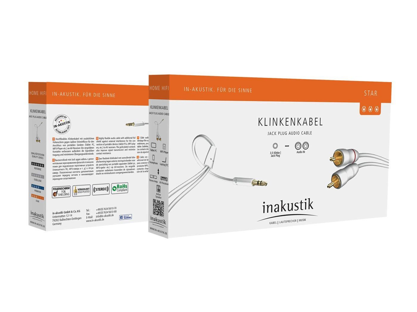 Міжблочний кабель Inakustik Star 3,5mm Mini Jack > 2 x RCA white 0,75m