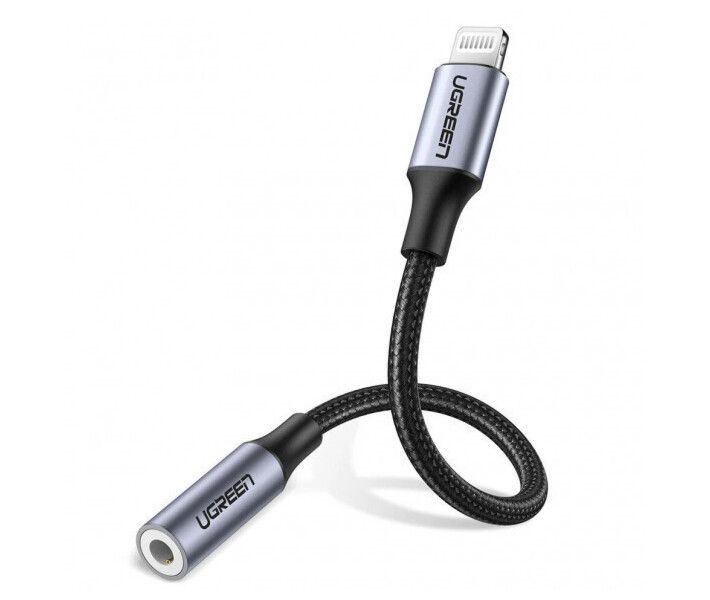 ЦАП и усилитель UGREEN US211 3.5 mm Female to Lightning Male Cable Braided with Aluminum Shell, 10 cm Black 30756