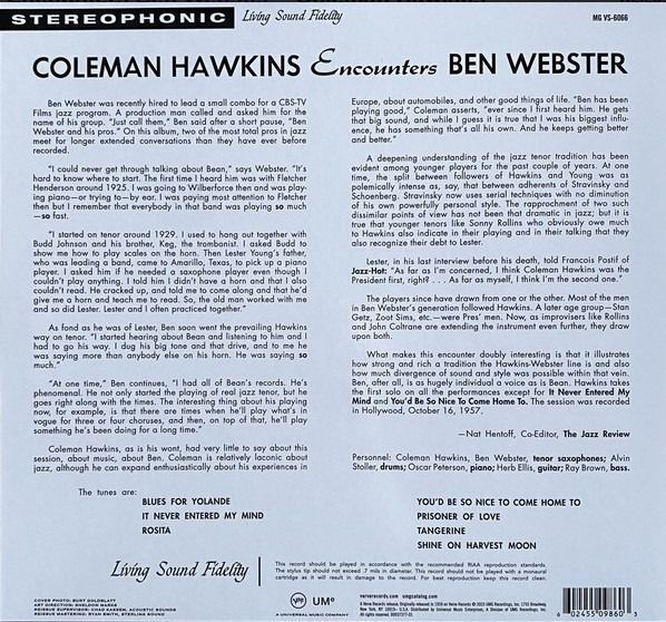 Вінілова платівка Coleman Hawkins Encounters Ben Webster (Verve Acoustic Saund Series)
