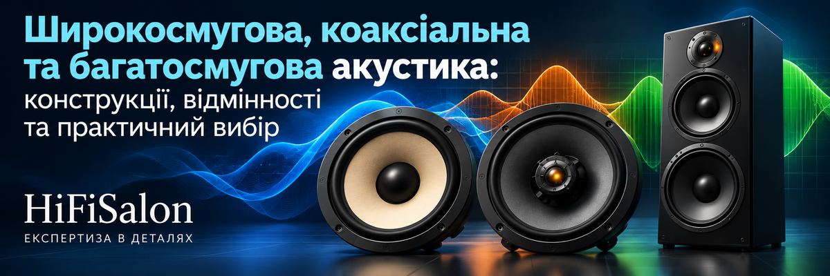 Широкосмугова, коаксіальна та багатосмугова акустика: конструкції, відмінності та практичний вибір