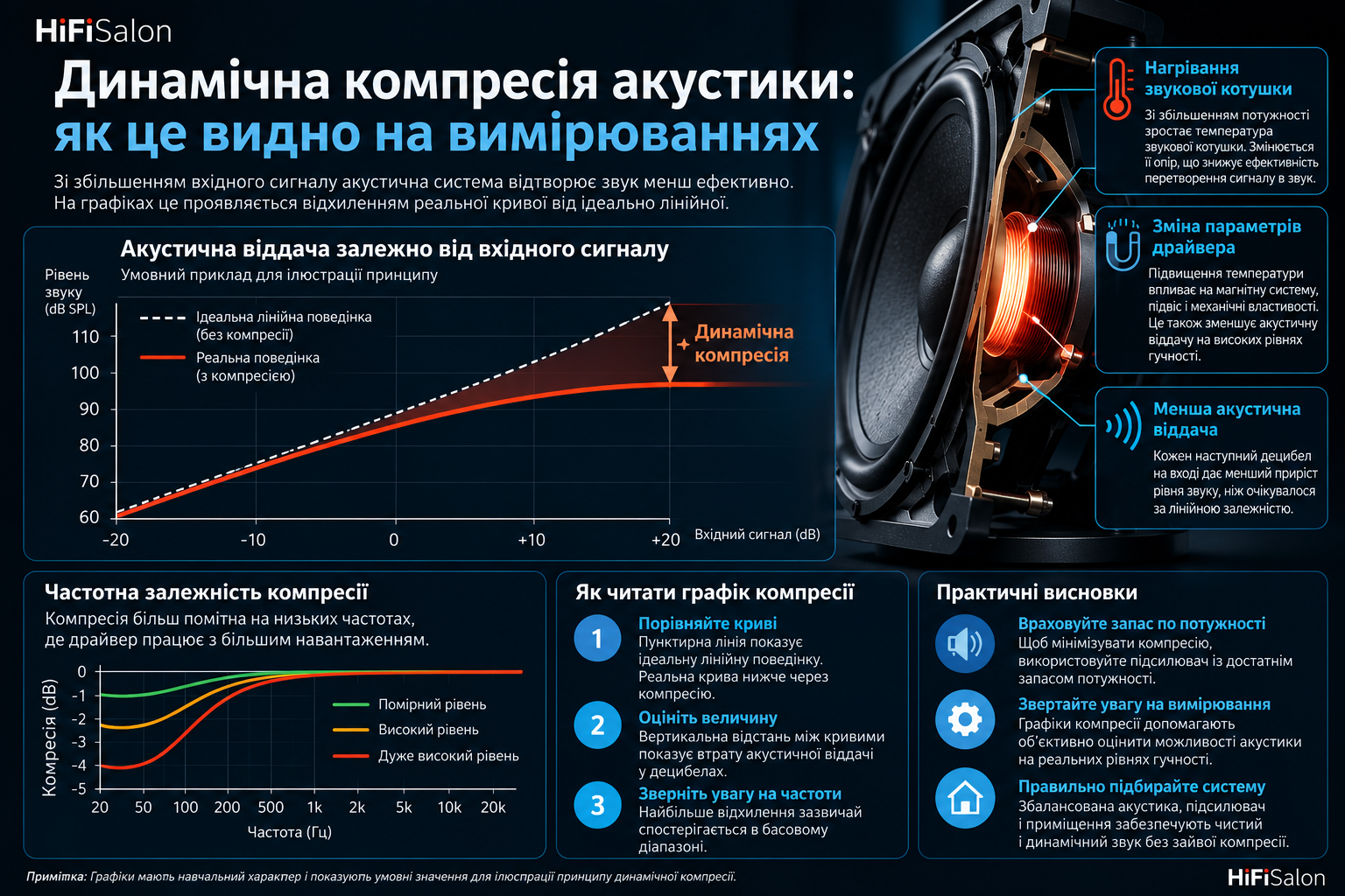 Навчальна інфографіка про динамічну компресію акустики